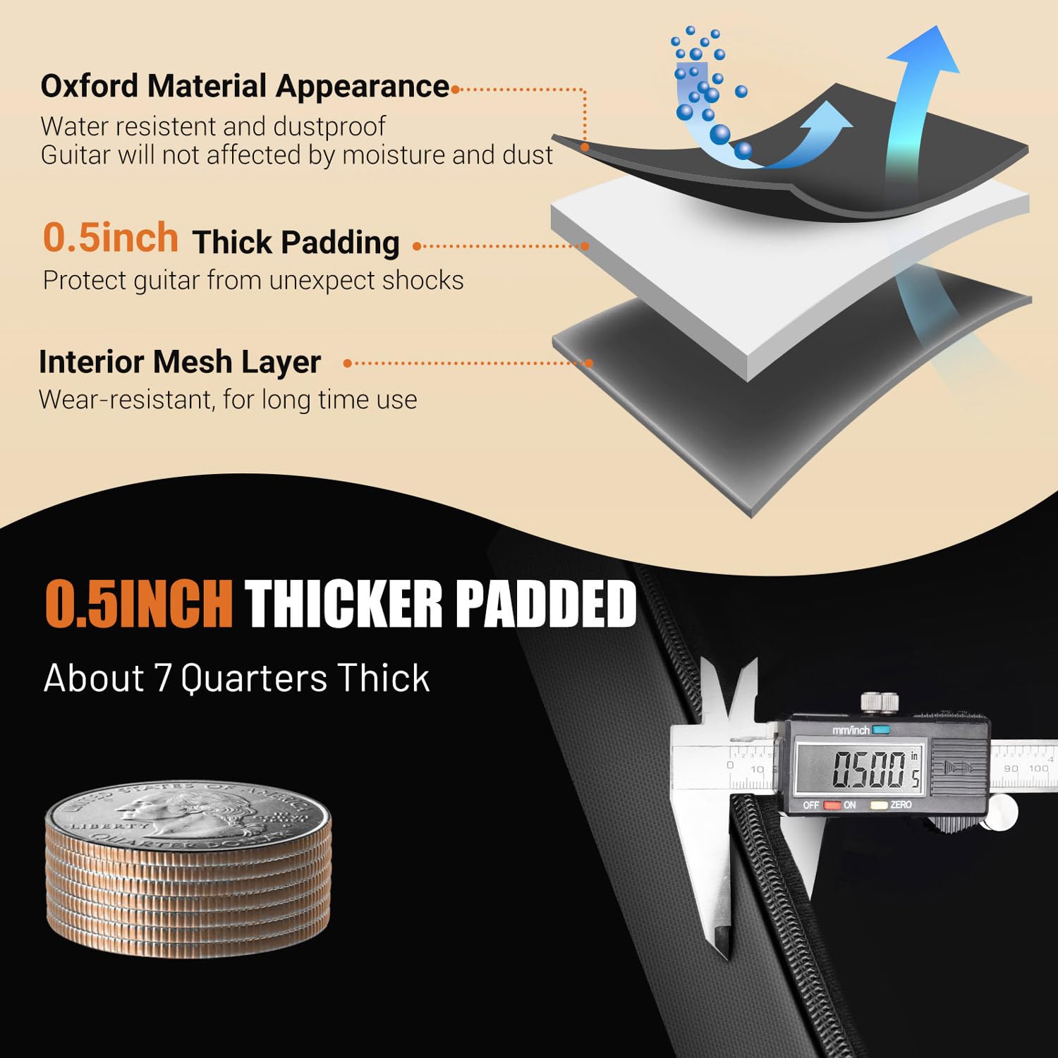 CAHAYA Acoustic Guitar Bag: 42 43 44In Guitars 0.5In Thick Padding Guitar Case Gig Bag Soft with Adjustable Shoulder Straps and